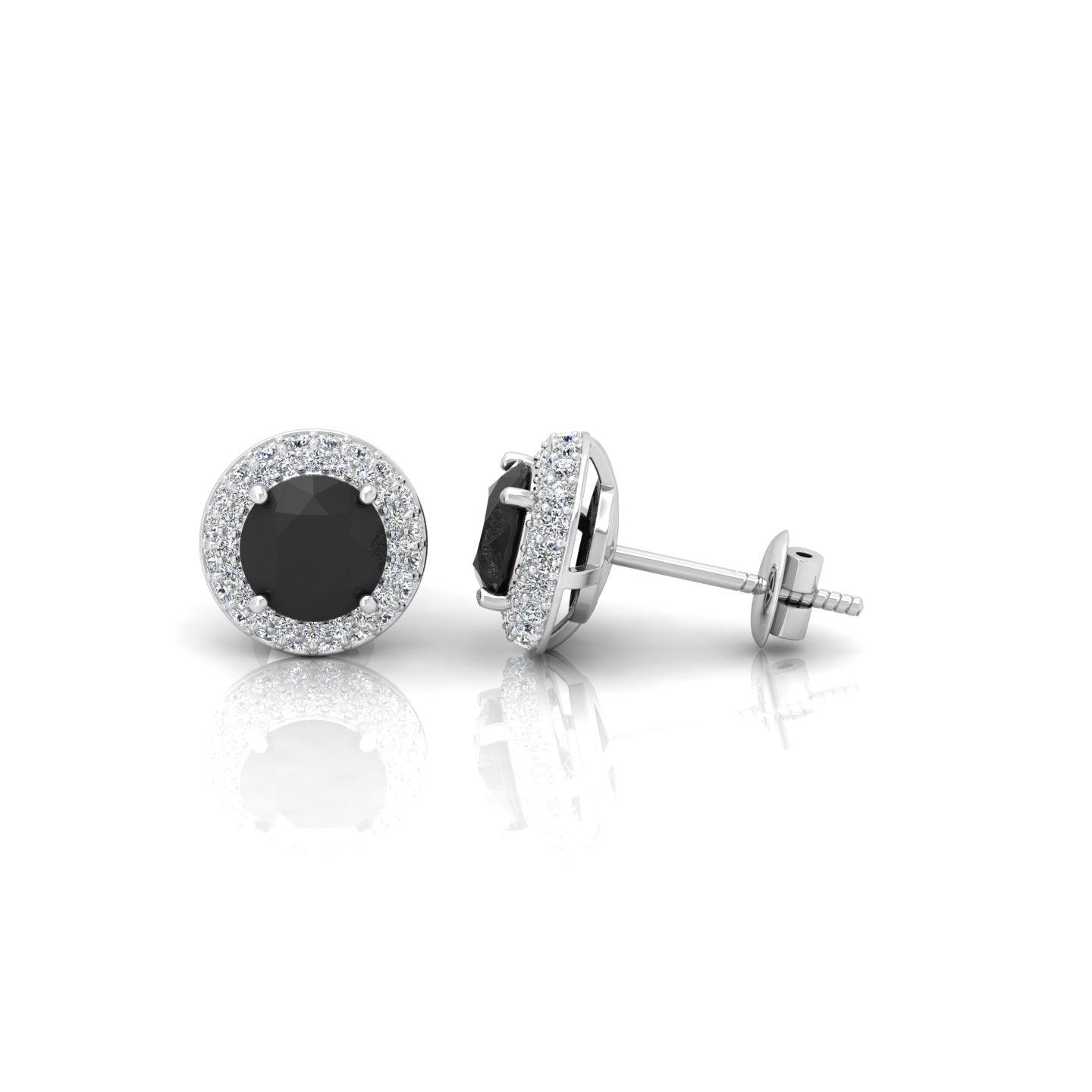 Black & White Diamond Double Halo Earrings - 1.50 Carat