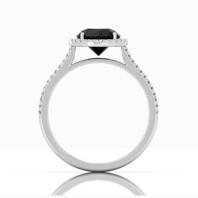 Black Diamond Halo Engagement Ring Women's Diamond Ring - 2.10 Carat