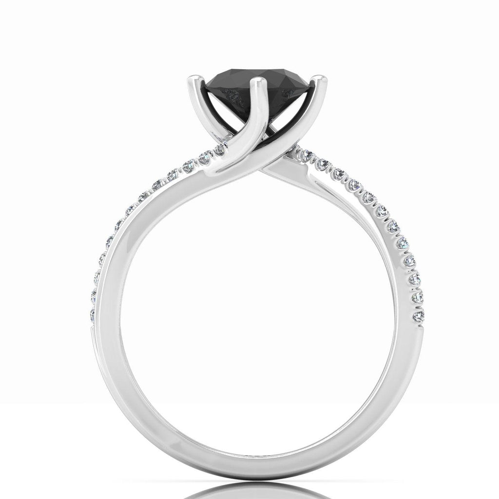 AAA Black & White Diamond Twisted Claw Set Engagement Ring For Her - 1.30 Carat
