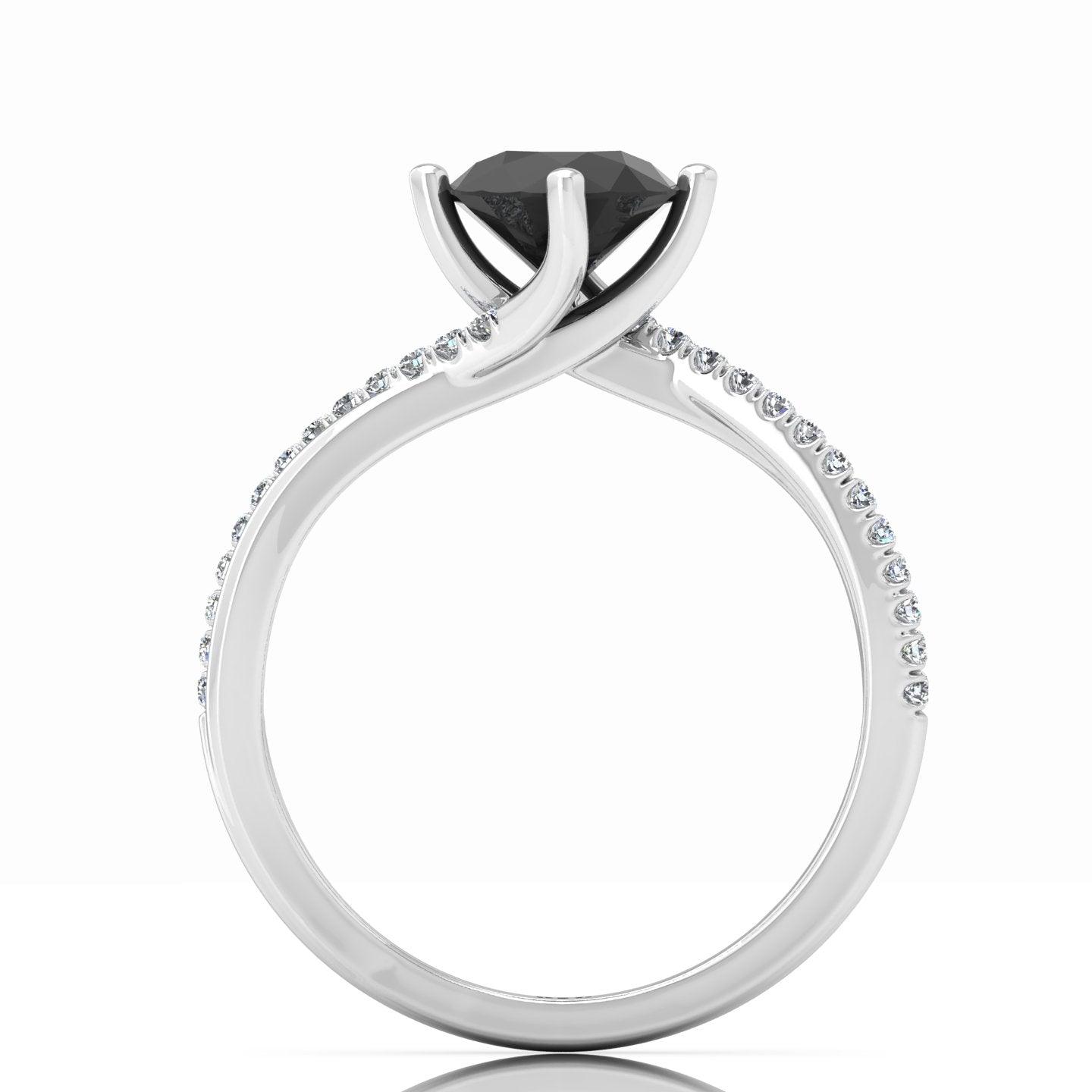 AAA Black & White Diamond Twisted Claw Set Engagement Ring For Her - 1.30 Carat