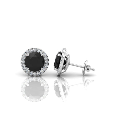 Black & White Diamond Halo Earrings For Women's In Variant Metal - 2.40 Carat