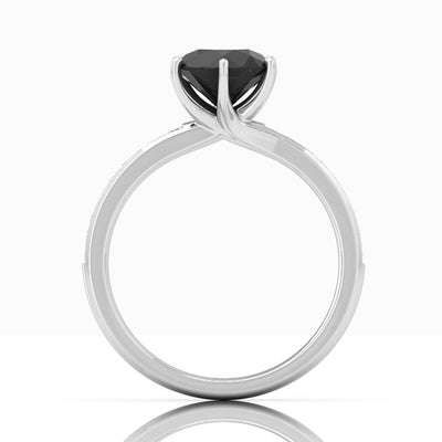 1.25 Carat Black Diamond & White Twisted Six Claw Diamond Engagement Ring