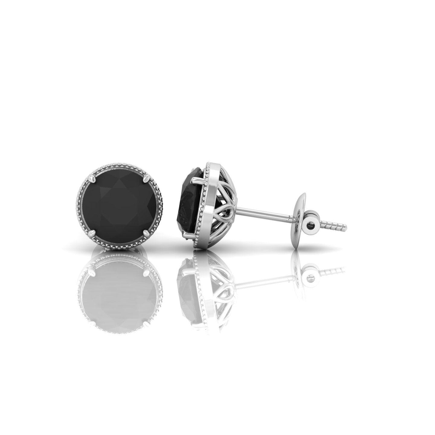2 CT Black Diamond Claw Set With Milgrain Stud Earrings
