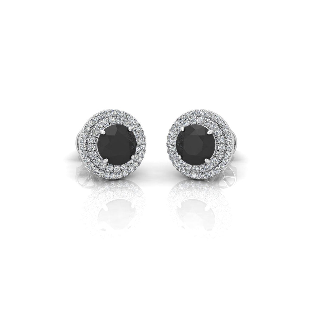Black & White Diamond Micro Pave Set Double Halo Earrings - 2.10 Carat