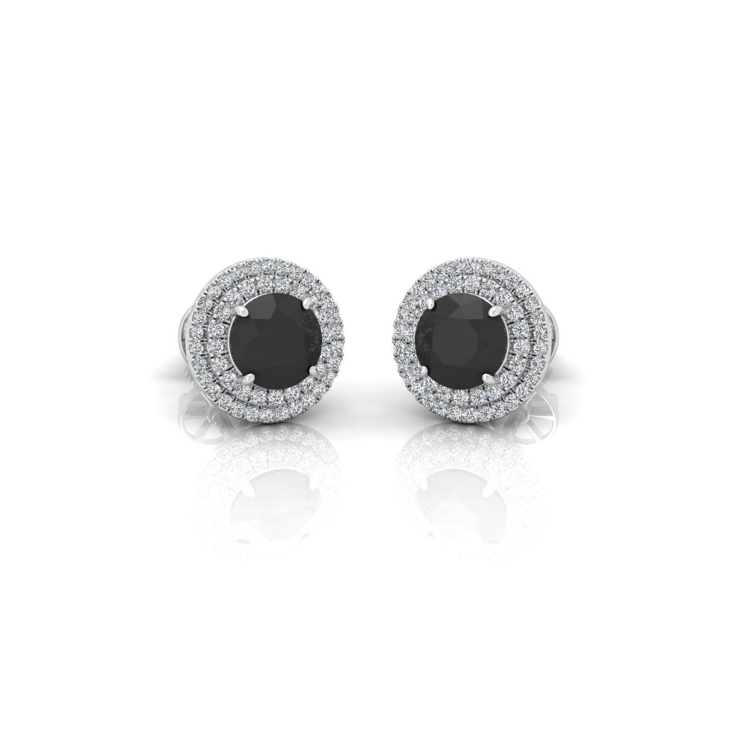 Black & White Diamond Micro Pave Set Double Halo Earrings - 2.10 Carat