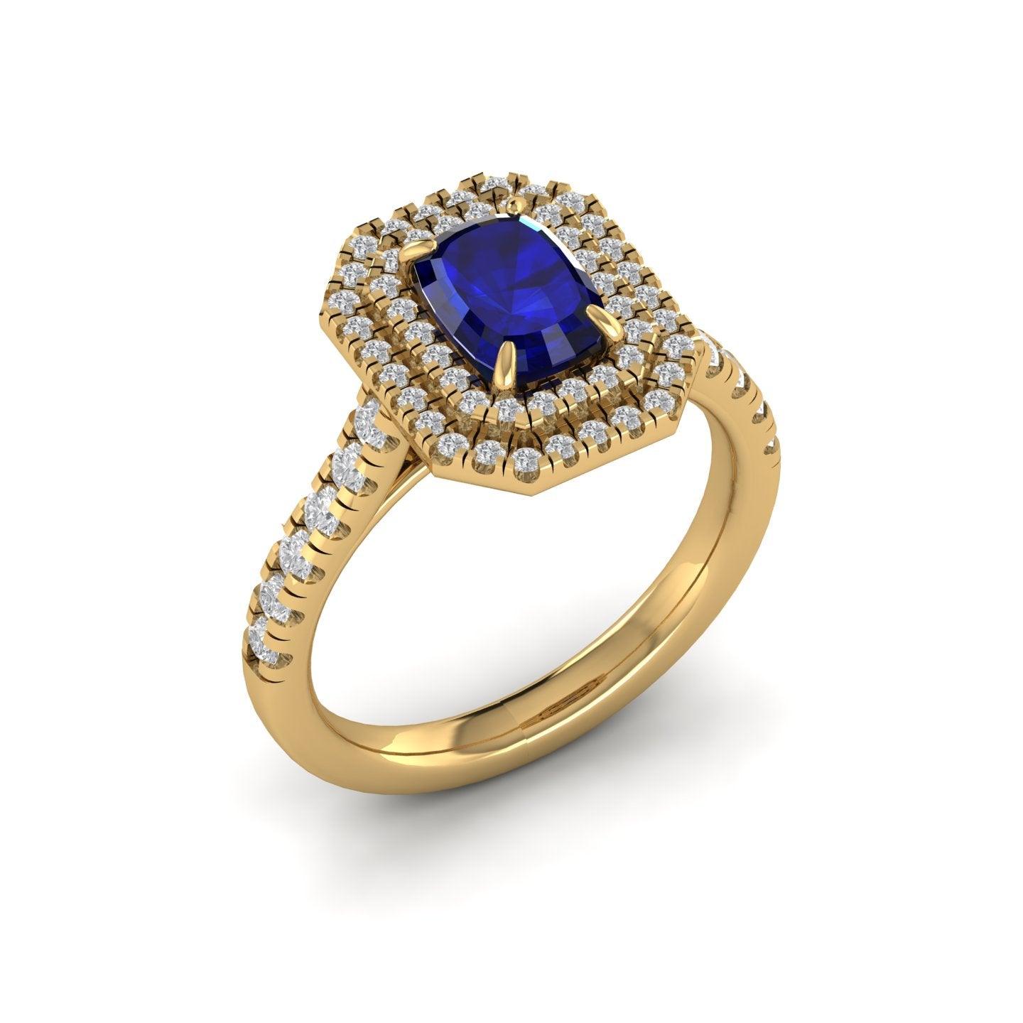 Special Deal..! 2.50Ct Tanzanite Long Cushion & Diamond Double Halo Engagement Ring