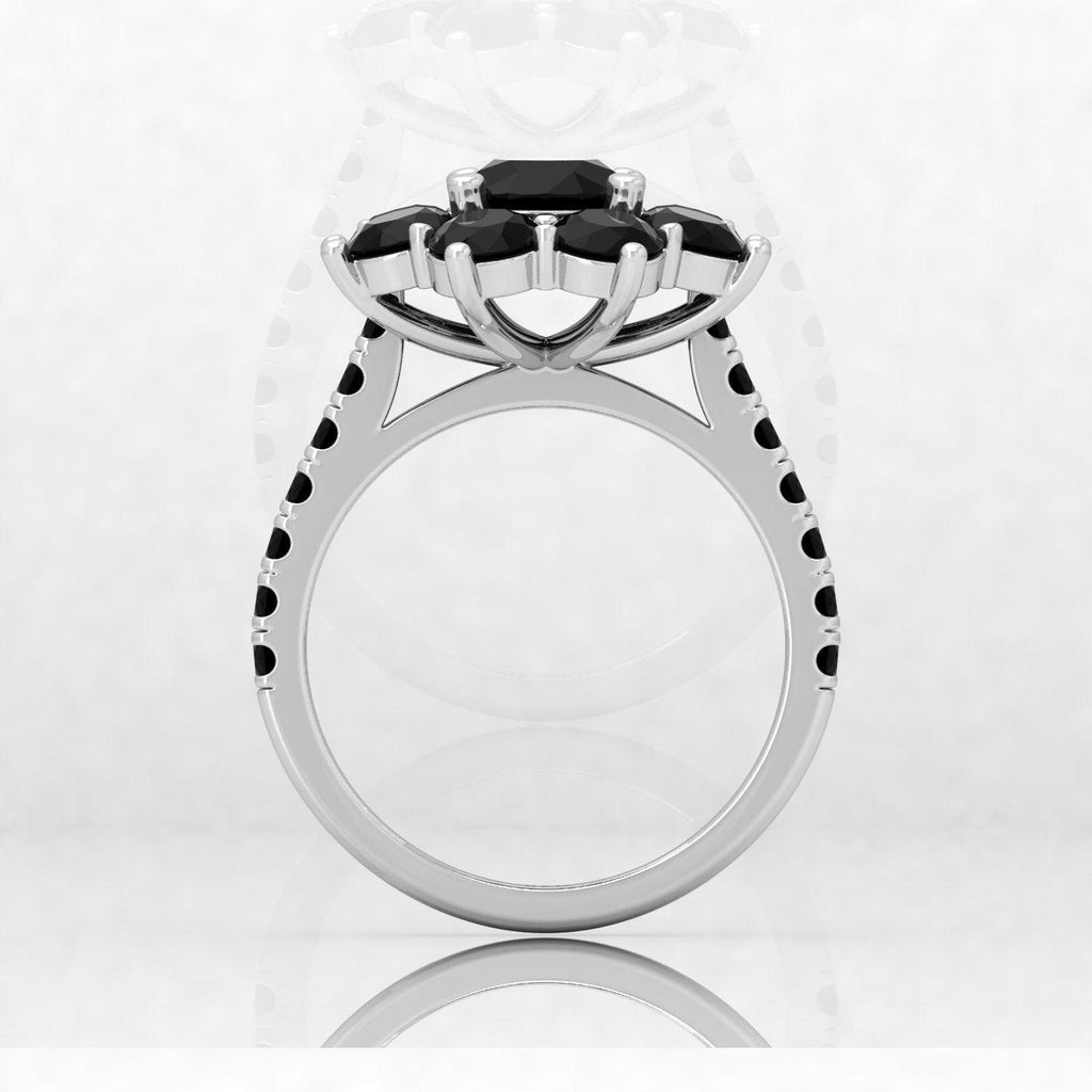 3.00 Carat AAA Black Round Diamond Cluster Engagement Ring For Women
