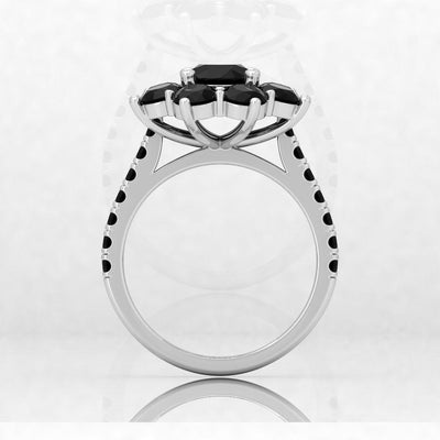 3.00 Carat AAA Black Round Diamond Cluster Engagement Ring For Women