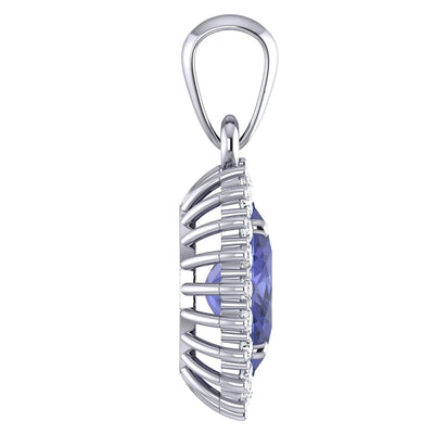 AAA 1.60 Ct Oval Tanzanite & 0.40 Ct Diamond Halo Pendant