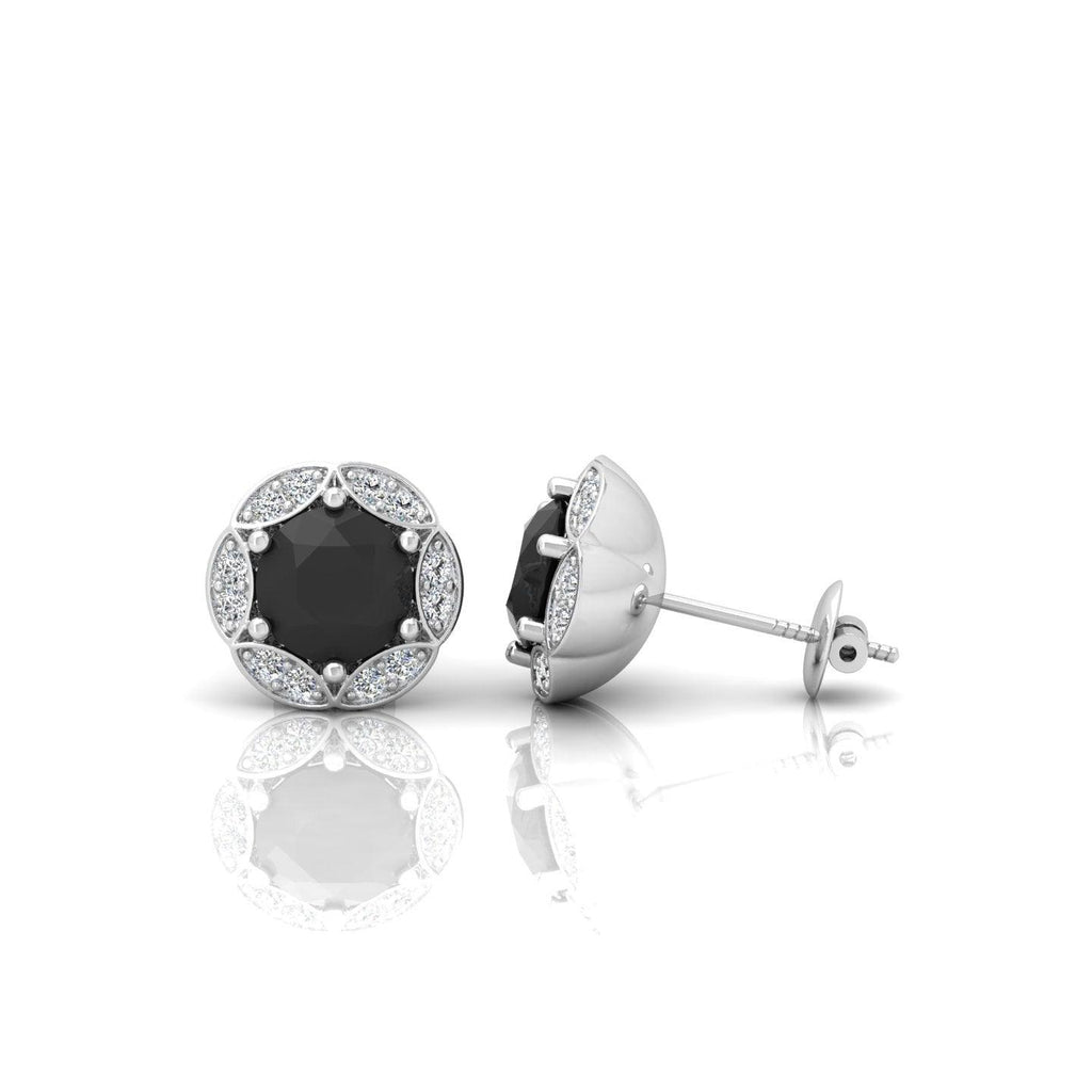 Black & White Diamond Pave Set Designer Halo Earrings - 0.80 Carat