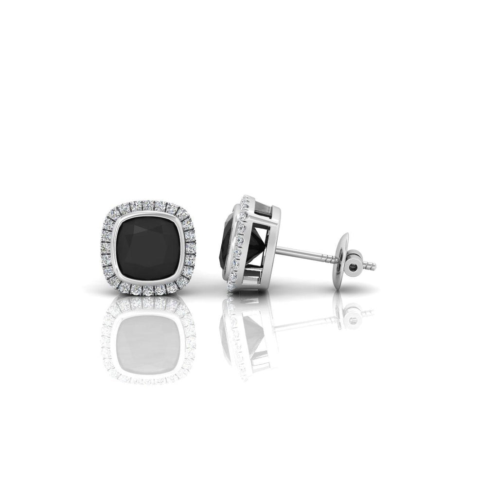 Classic Black Cushion & White Diamond Halo Earrings - 1.80 Carat