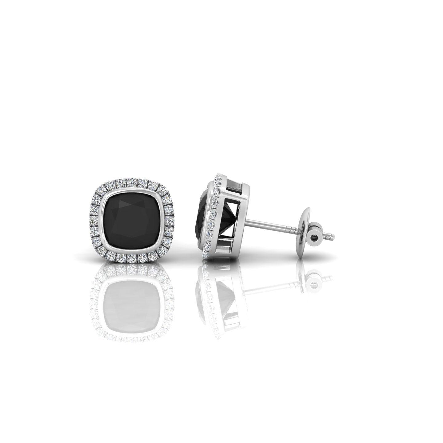 Classic Black Cushion & White Diamond Halo Earrings - 1.80 Carat