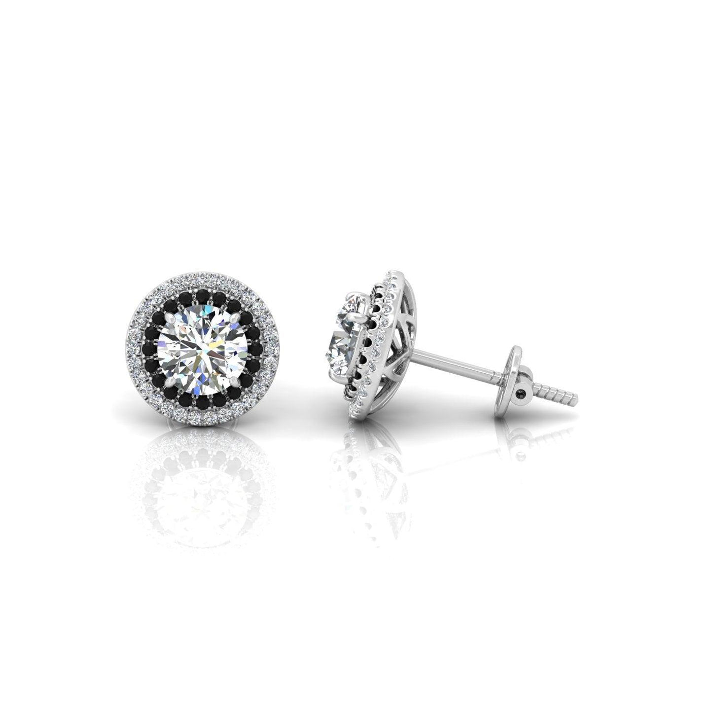 Classic Lab Grown Diamond With Side Black Diamond Double Halo Earrings - 2.30 Carat