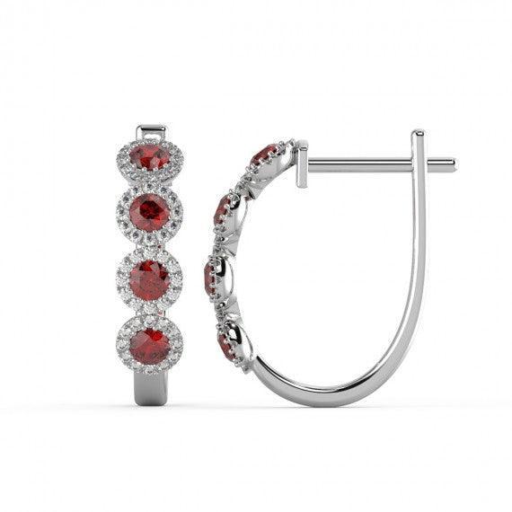 Beautiful..! 0.60 CT Ruby & Diamond Halo Hoop Earrings