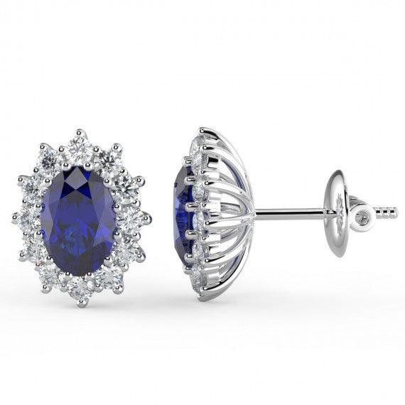 Sapphire & Diamond Cluster Earring Heavy White Gold