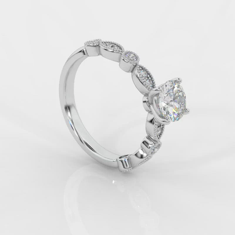 Antique Bezel And Pave Set Diamond Engagement Ring - Miligrain on Edges