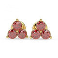 100% Natural 0.40 Ct 3 Ruby Stud Earring , Yellow Gold