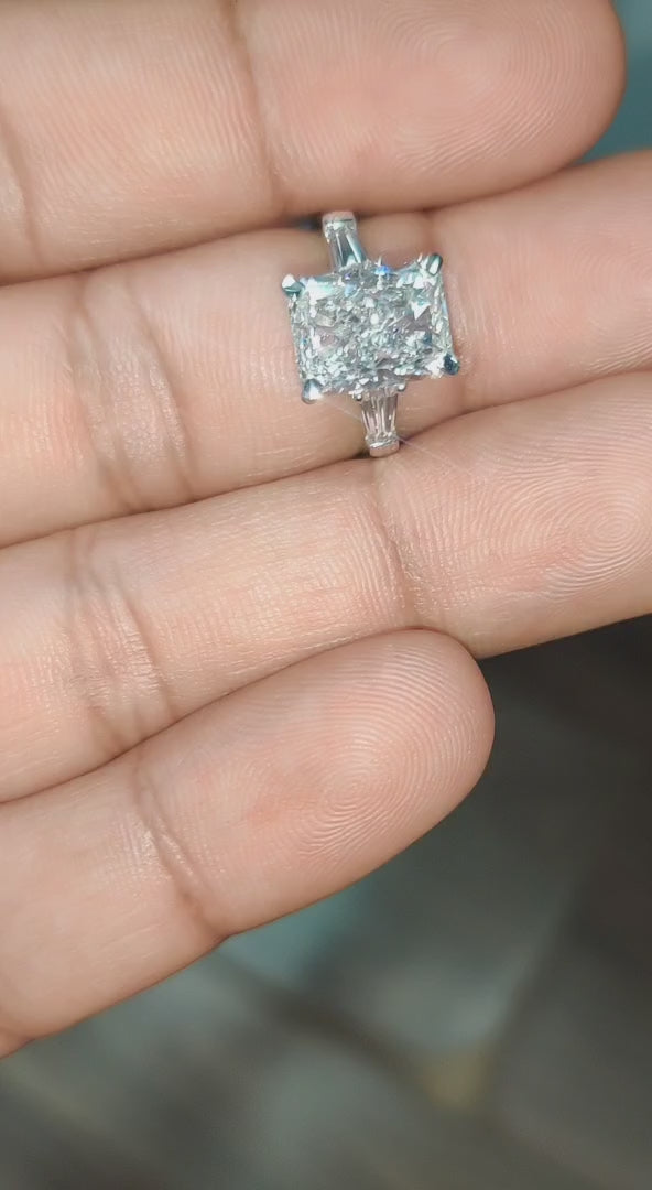 IGI Certified F/VS 5.50 Carat Radiant & Diamond Trilogy Ring Platinum