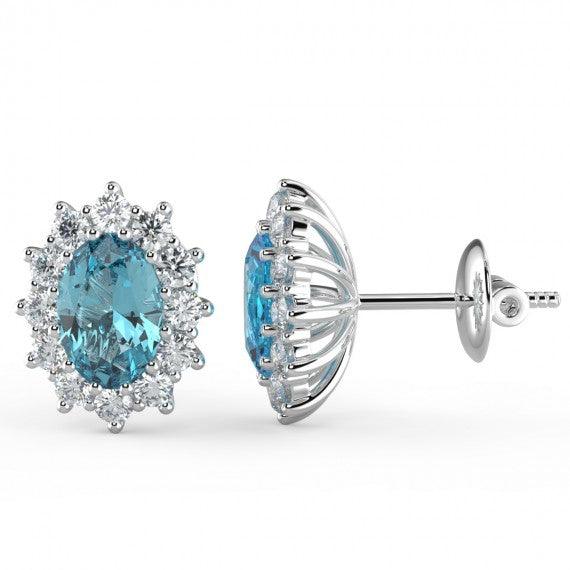 Aquamarine & Diamond Cluster Earring Heavy White Gold