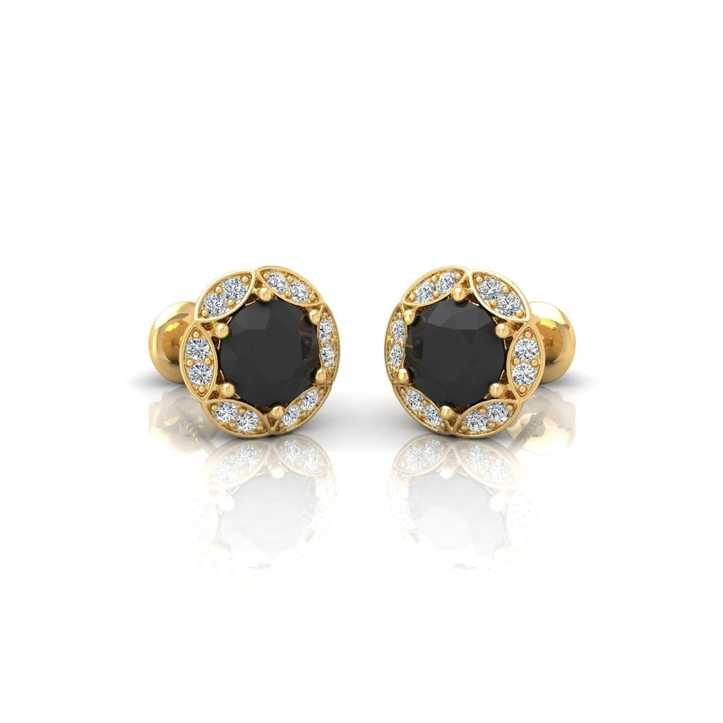 Black & White Diamond Pave Set Designer Halo Earrings - 0.80 Carat