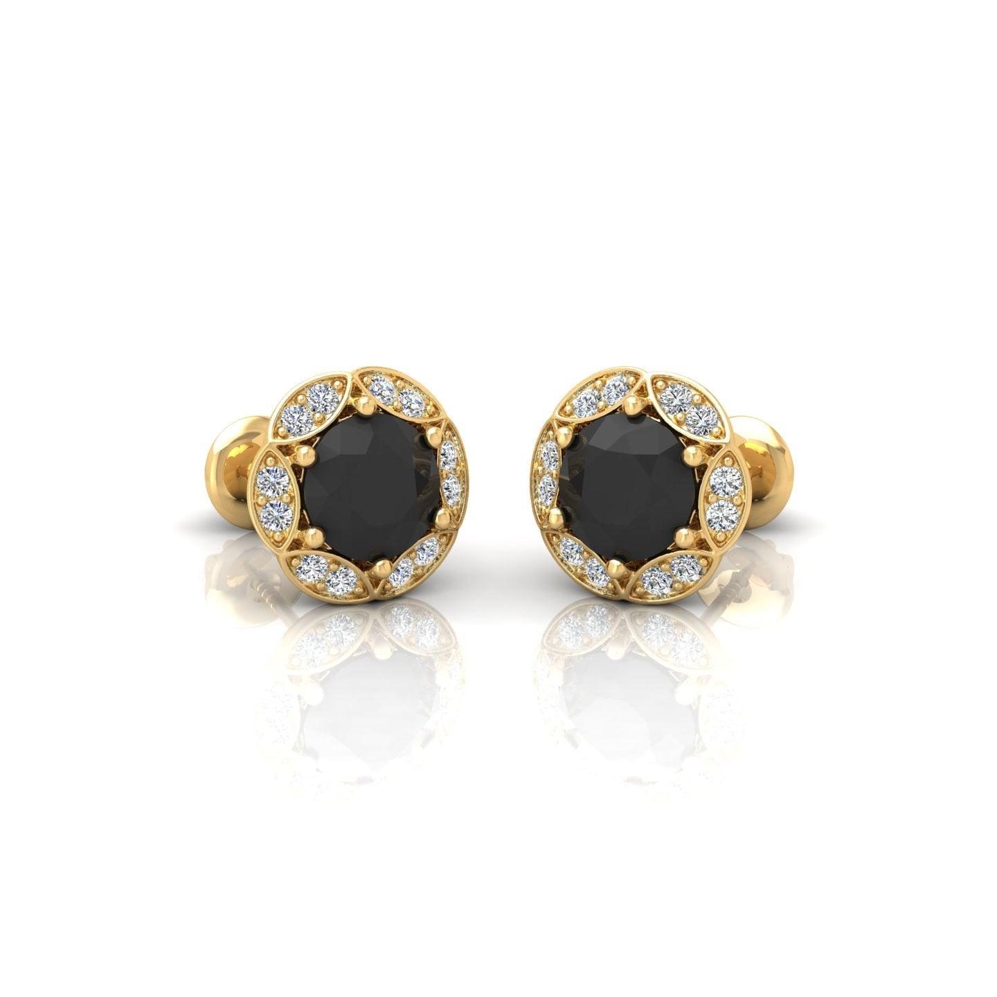 Black & White Diamond Pave Set Designer Halo Earrings - 0.80 Carat
