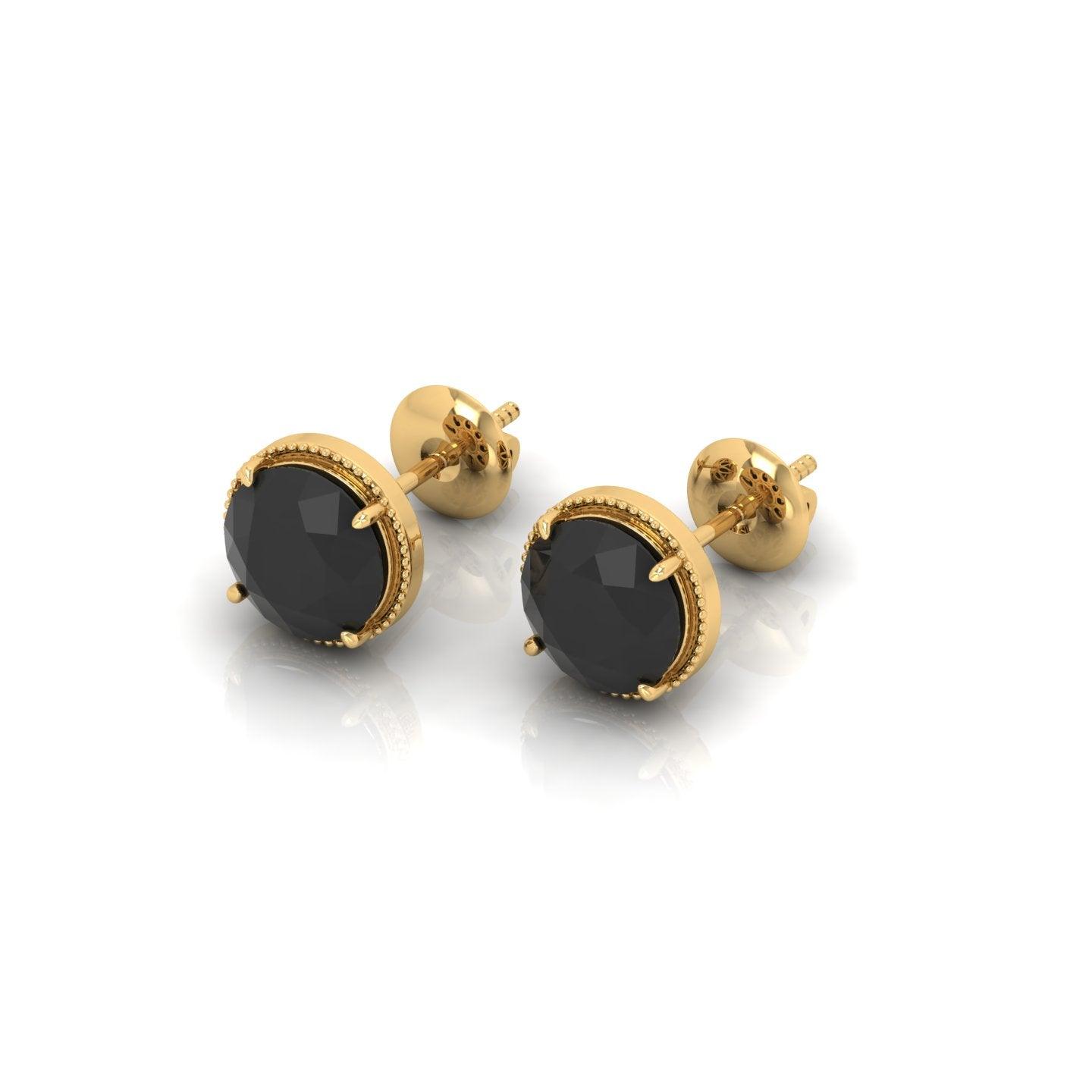 2 CT Black Diamond Claw Set With Milgrain Stud Earrings