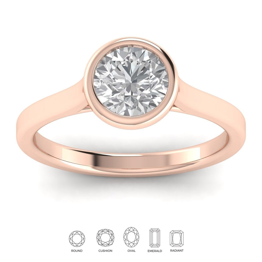 Comfort Fit Bezel Set Diamond Solitaire Engagement Ring Rose Gold