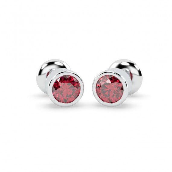 Top Most Quality 1.00 Carat Ruby Bezel Set Stud Earring In White Gold