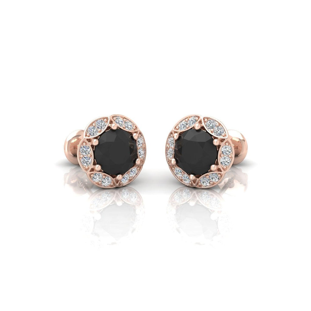 Black & White Diamond Pave Set Designer Halo Earrings - 0.80 Carat