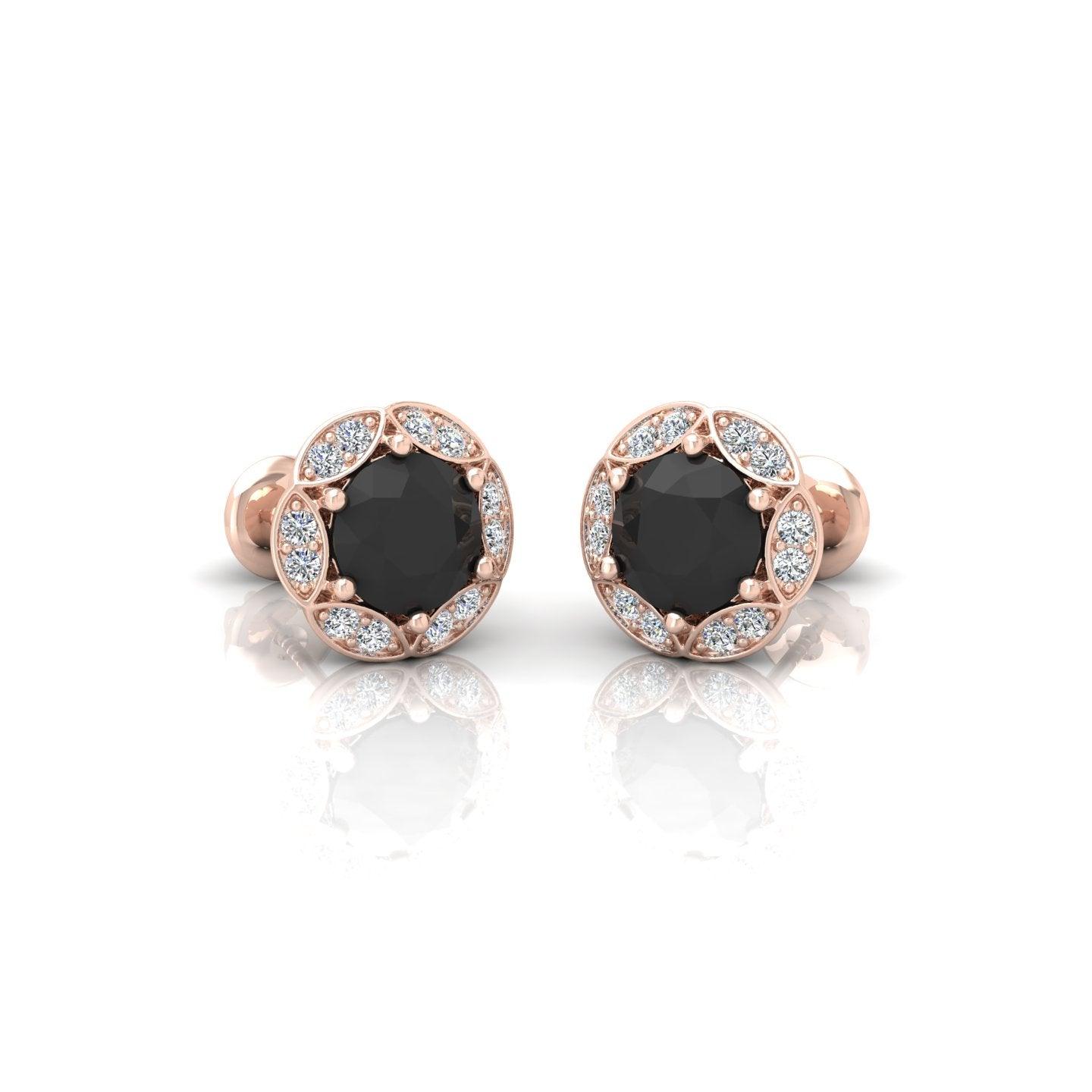 Black & White Diamond Pave Set Designer Halo Earrings - 0.80 Carat