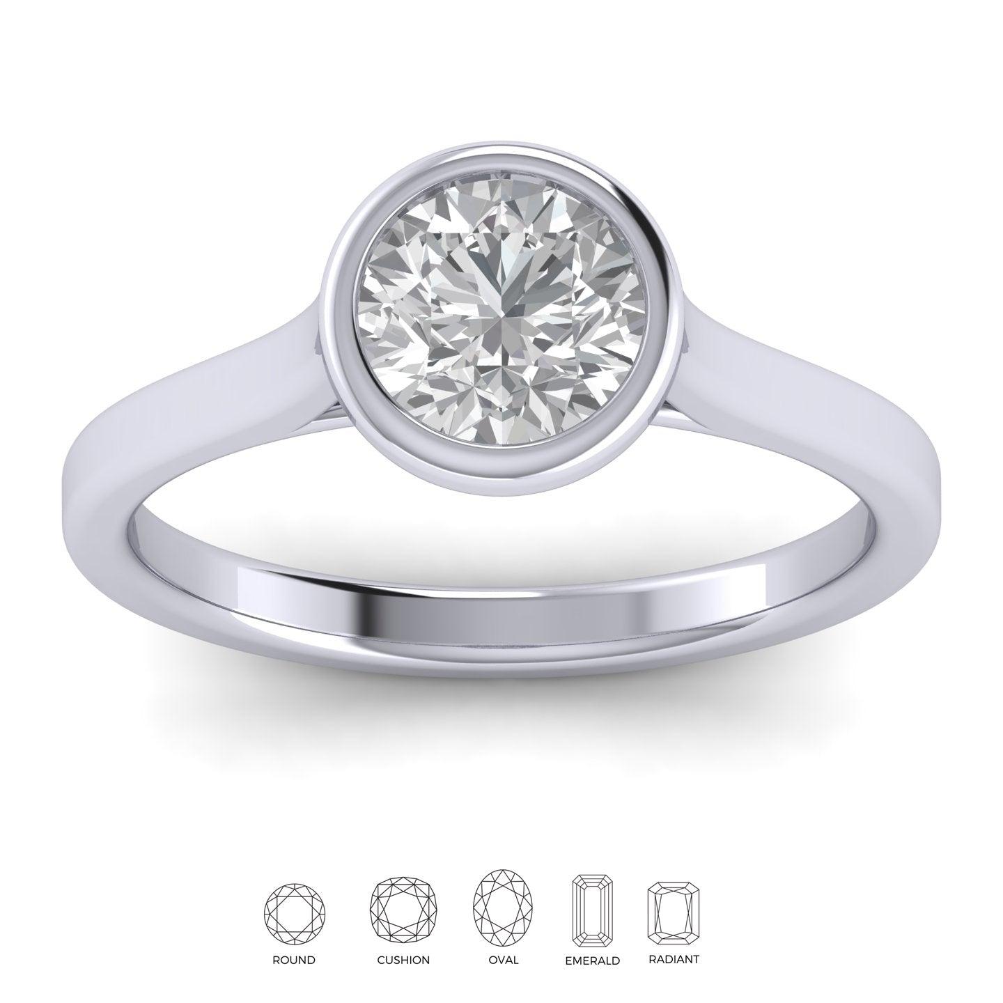 Comfort Fit Bezel Set Diamond Solitaire Engagement Ring Platinum
