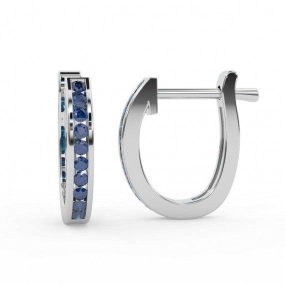 Natural 1.00 Ct Sapphire Channel Set Hoop Earrings in White Gold