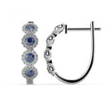 100% Natural Sapphire & Diamond Halo Hoop Earrings in White Gold
