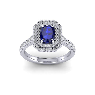 Last Piece..! 4.40Ct Tanzanite Long Cushion & Diamond Double Halo Women's Engagement Ring