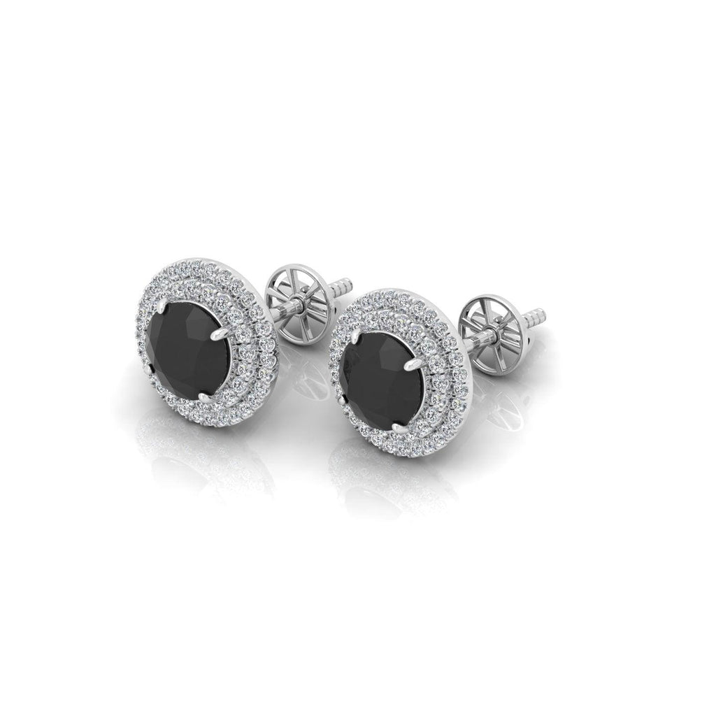 Black & White Diamond Micro Pave Set Double Halo Earrings - 2.10 Carat