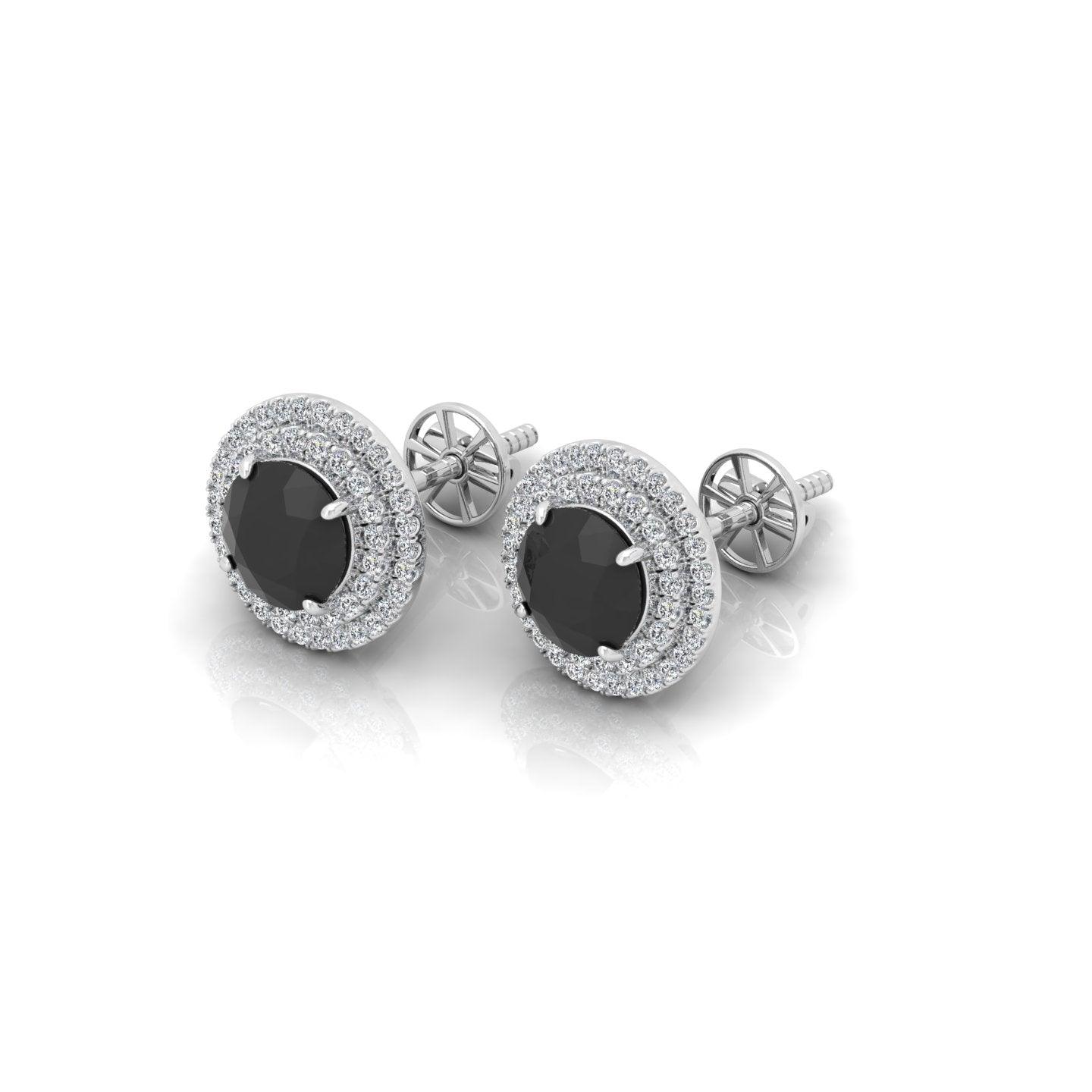 Black & White Diamond Micro Pave Set Double Halo Earrings - 2.10 Carat