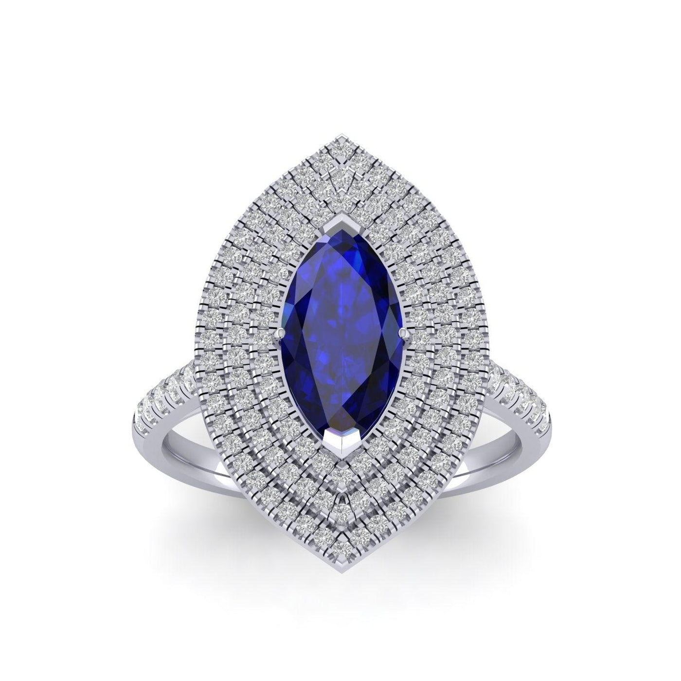 Last Piece ! 2.50Ct Tanzanite & Diamond Triple Halo Engagement Ring In Heavy 18k White Gold