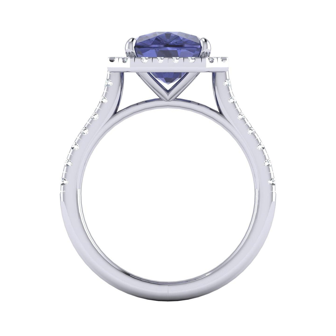 AAA 3.30 Ct Tanzanite Long Cushion & D/VS 0.52 Ct Diamond Halo Ring In Platinum