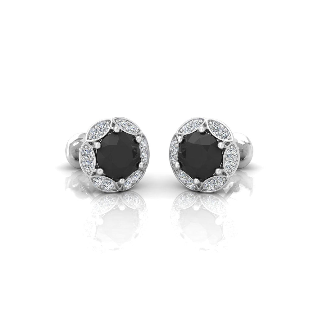 Black & White Diamond Pave Set Designer Halo Earrings - 0.80 Carat