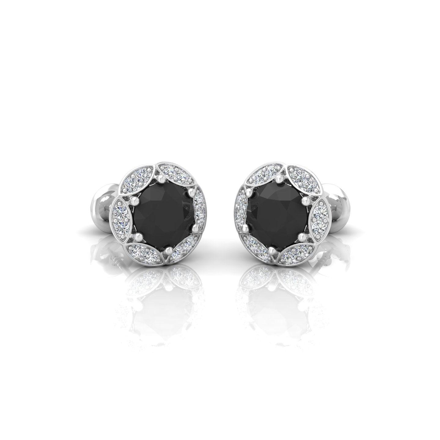 Black & White Diamond Pave Set Designer Halo Earrings - 0.80 Carat
