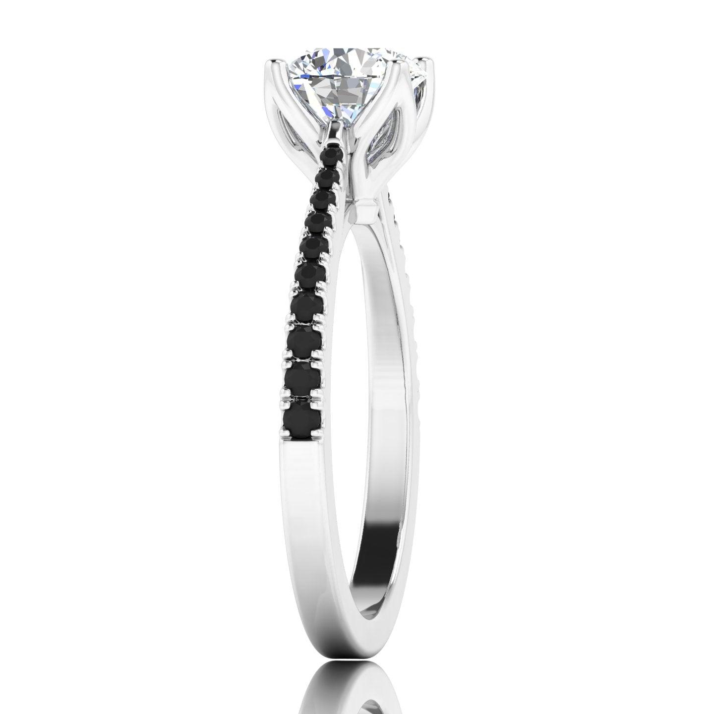 1.00 Carat Lab Grown Solitaire With 0.30 Carat Side Black Diamond Engagement Ring For Her