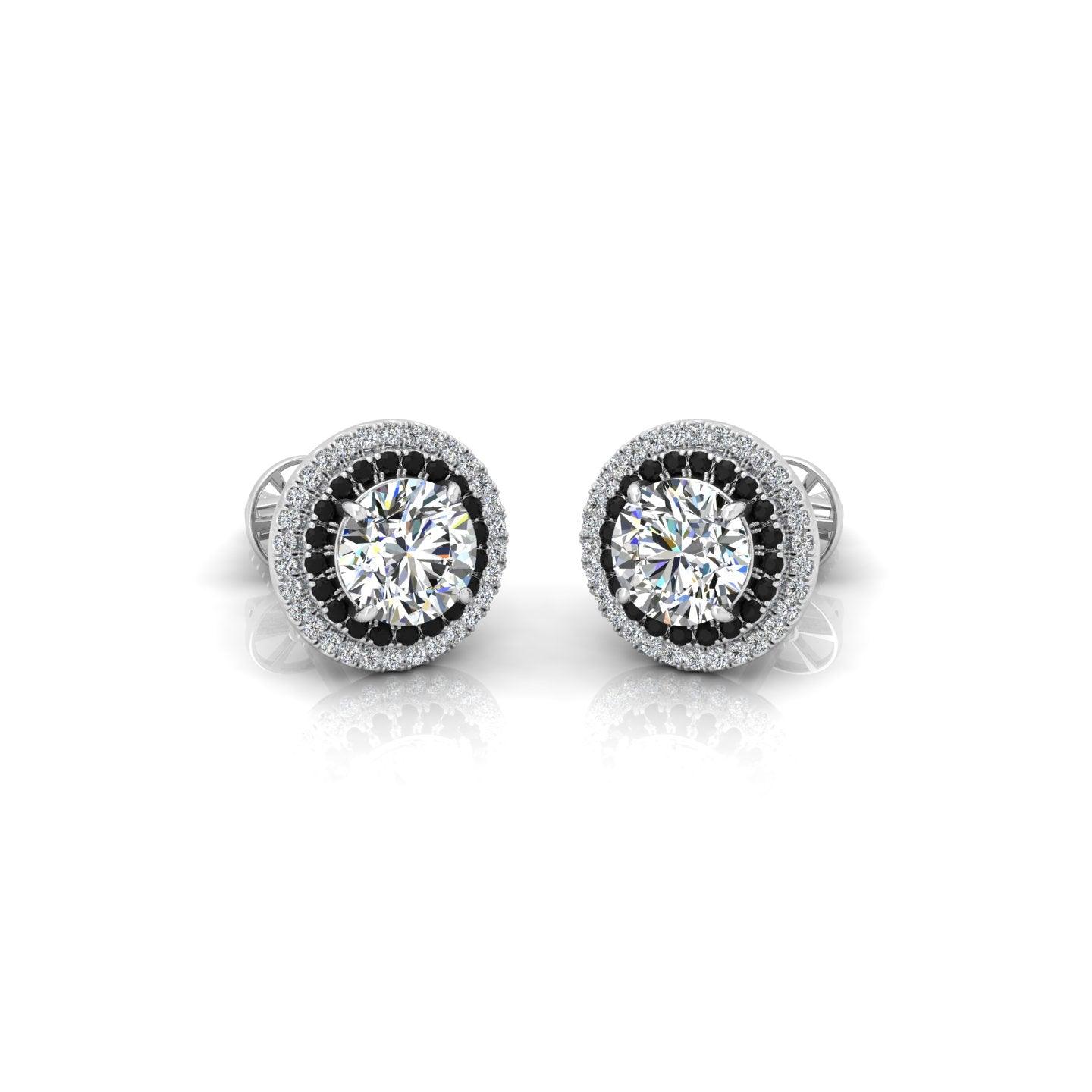 Classic Lab Grown Diamond With Side Black Diamond Double Halo Earrings - 2.30 Carat