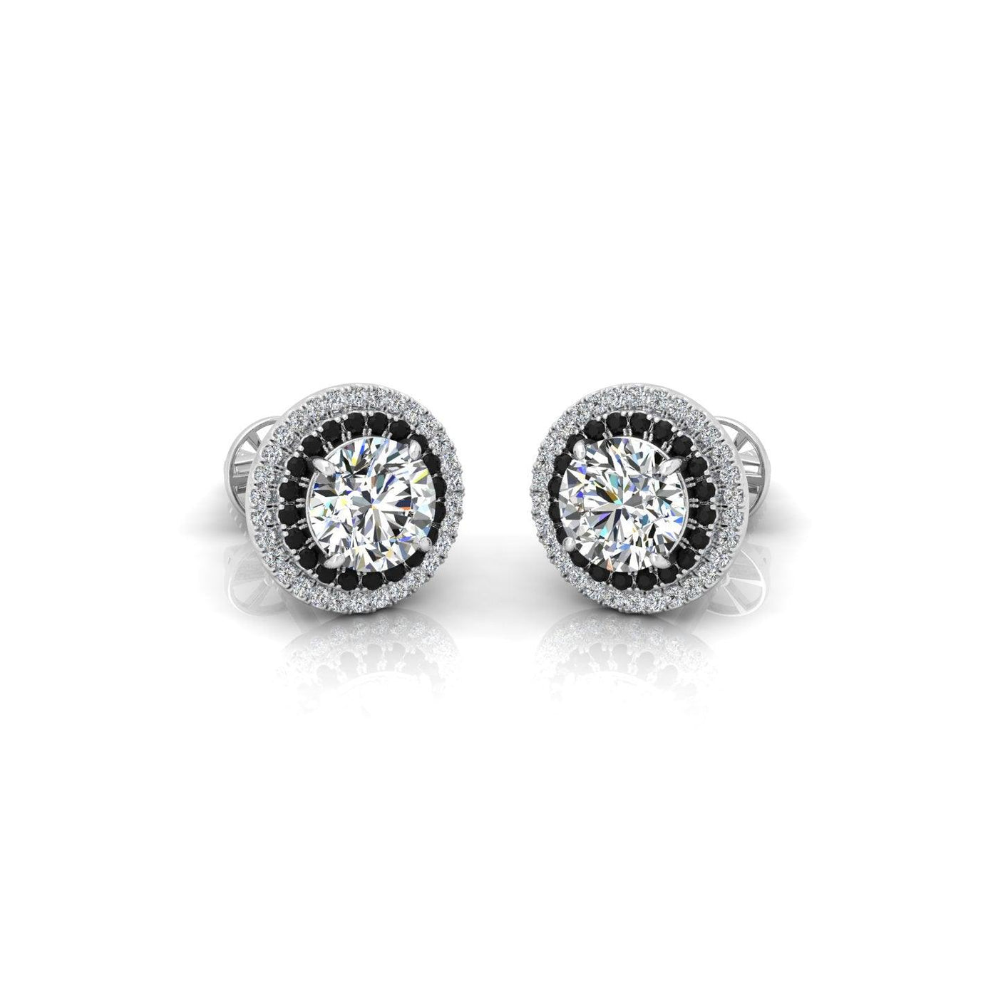 Classic Lab Grown Diamond With Side Black Diamond Double Halo Earrings - 2.30 Carat