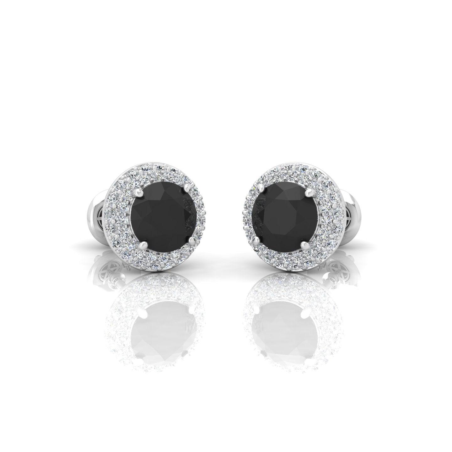 Black & White Diamond Double Halo Earrings - 1.50 Carat