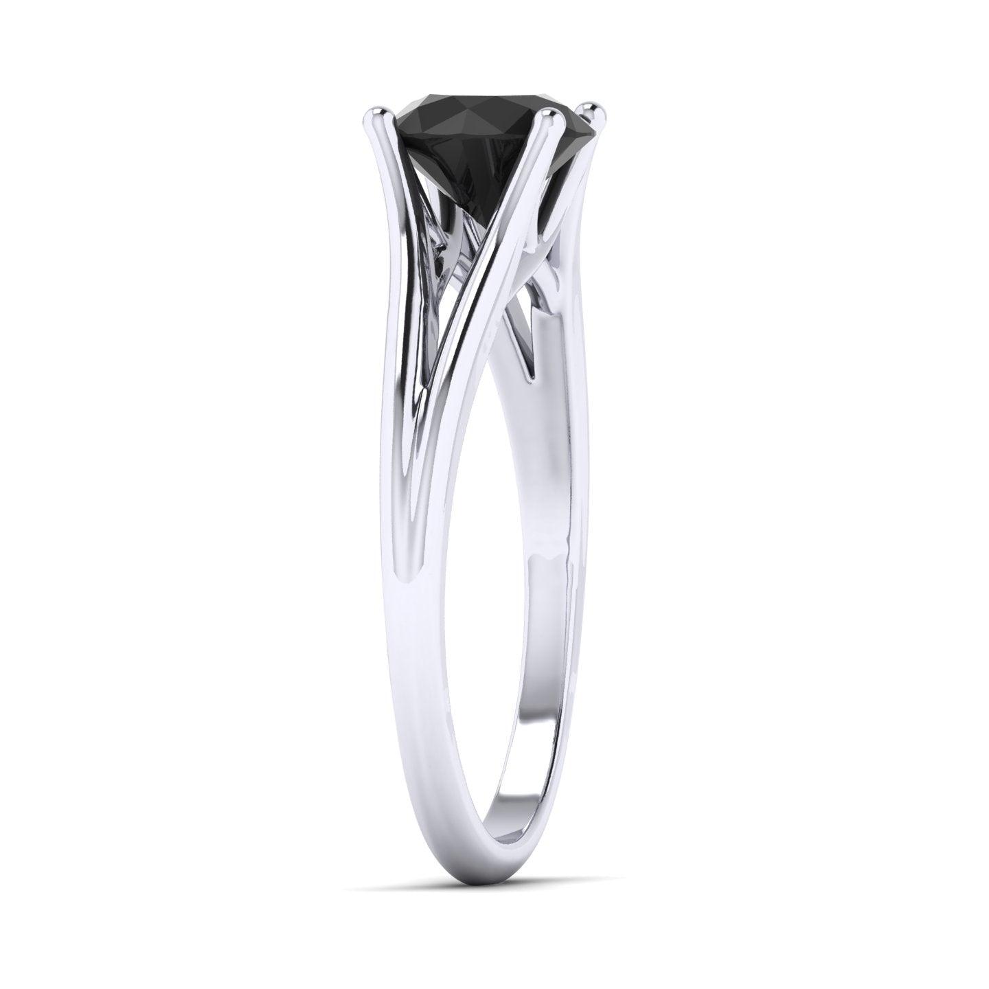 1.00 Carat AAA Black Round Diamond Claw Solitaire Engagement Ring