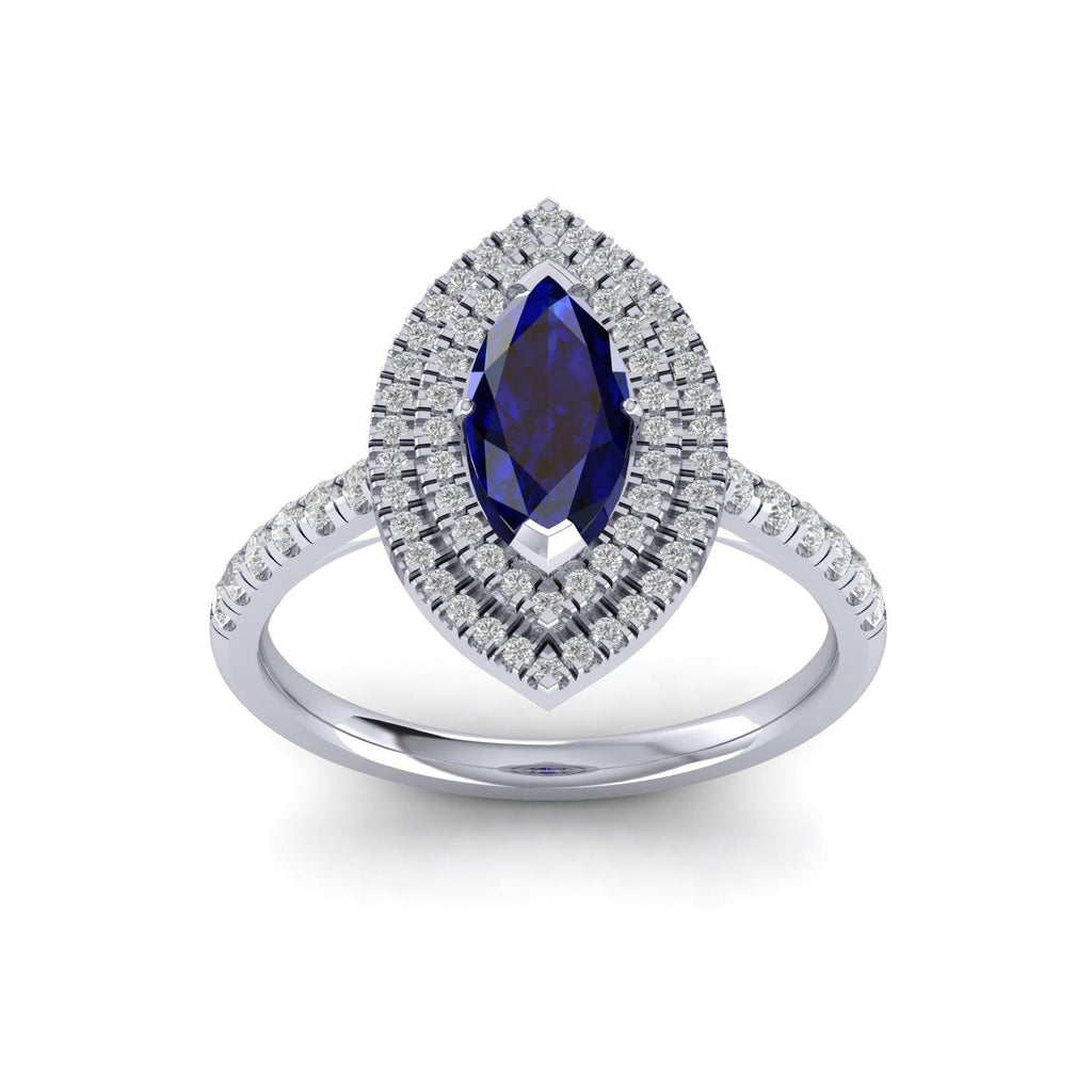 Special Offer ! 1.75Ct Tanzanite & Diamond Double Halo Engagement Ring In Heavy Platinum / 18k White Gold