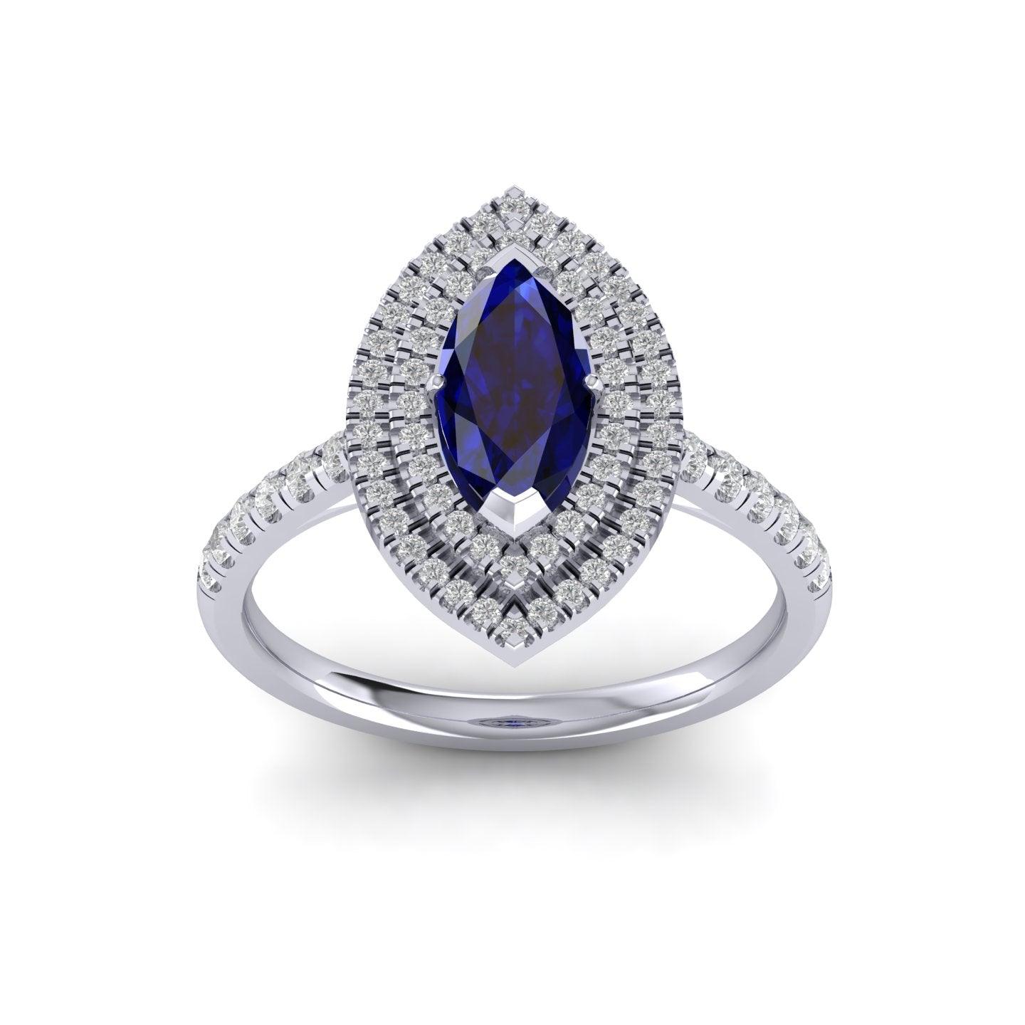 Special Offer ! 1.75Ct Tanzanite & Diamond Double Halo Engagement Ring In Heavy Platinum / 18k White Gold