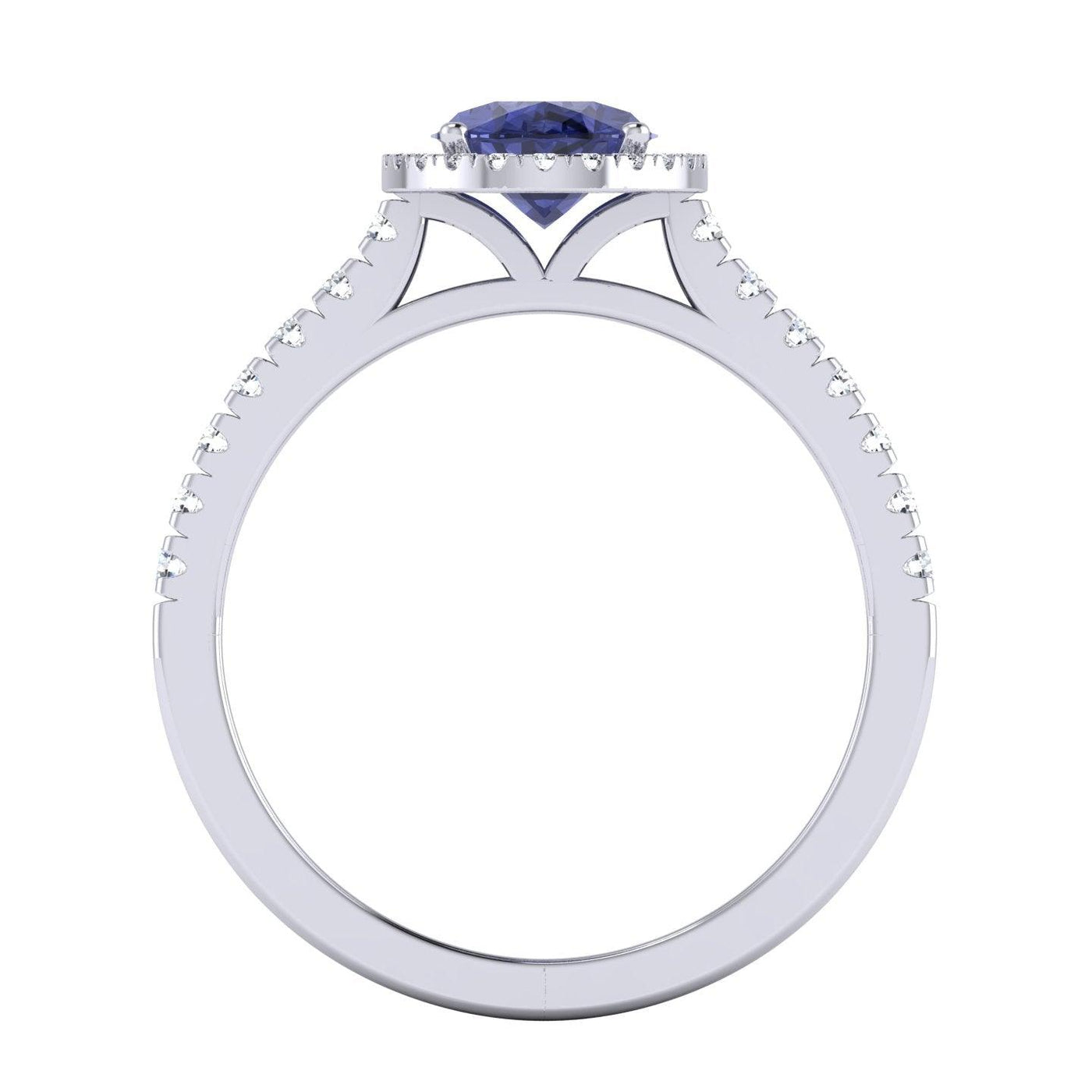 Natural Tanzanite Oval & Diamonds Women's Engagement Ring In 18k White Gold - 2.20 Carat