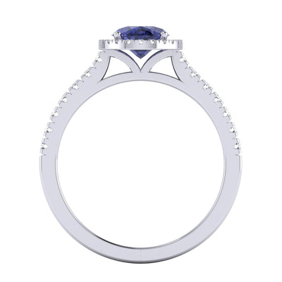 Natural Tanzanite Oval & Diamonds Women's Engagement Ring In 18k White Gold - 2.20 Carat