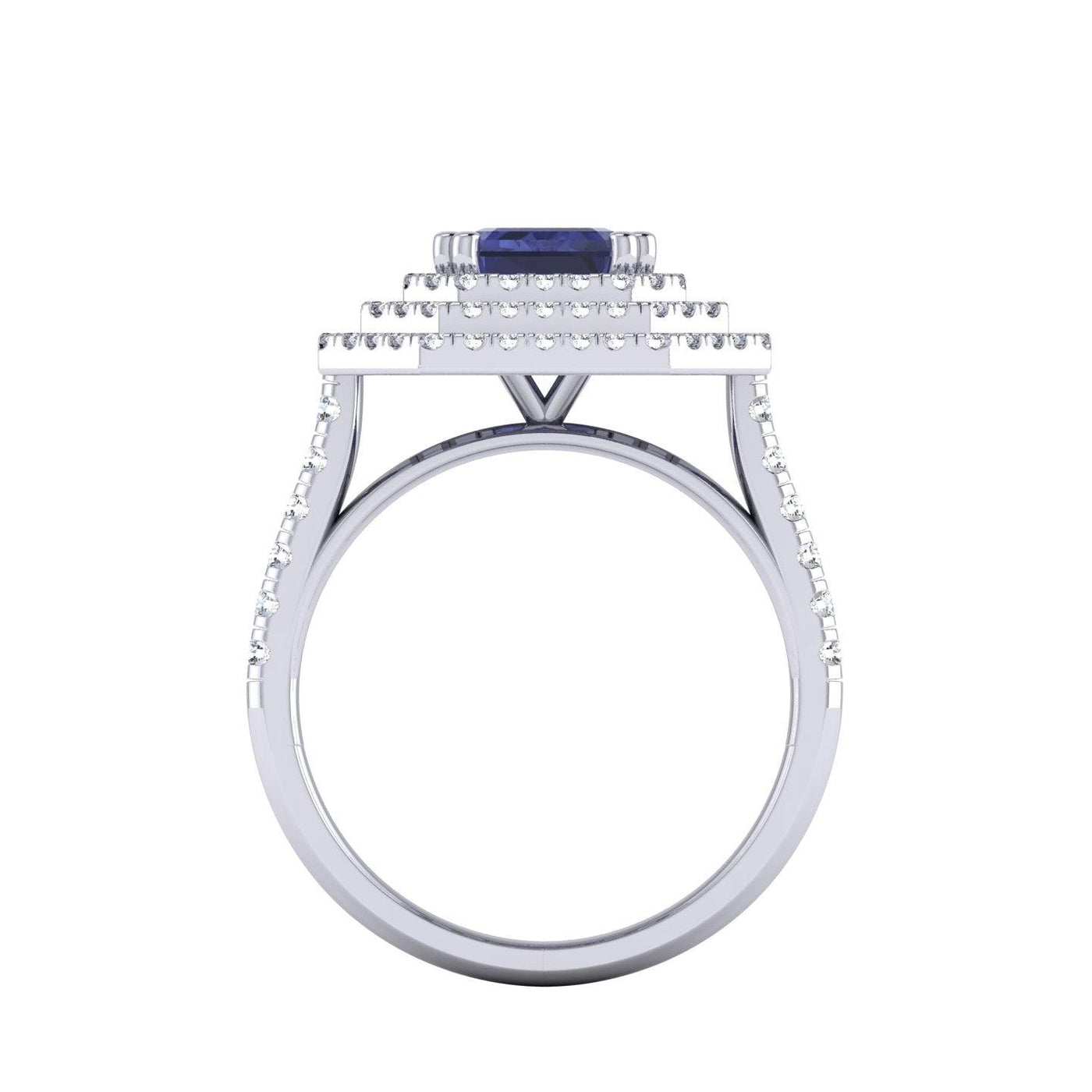 Triple Halo Tanzanite & Diamonds Women's Engagement Ring - 3.30 Carat